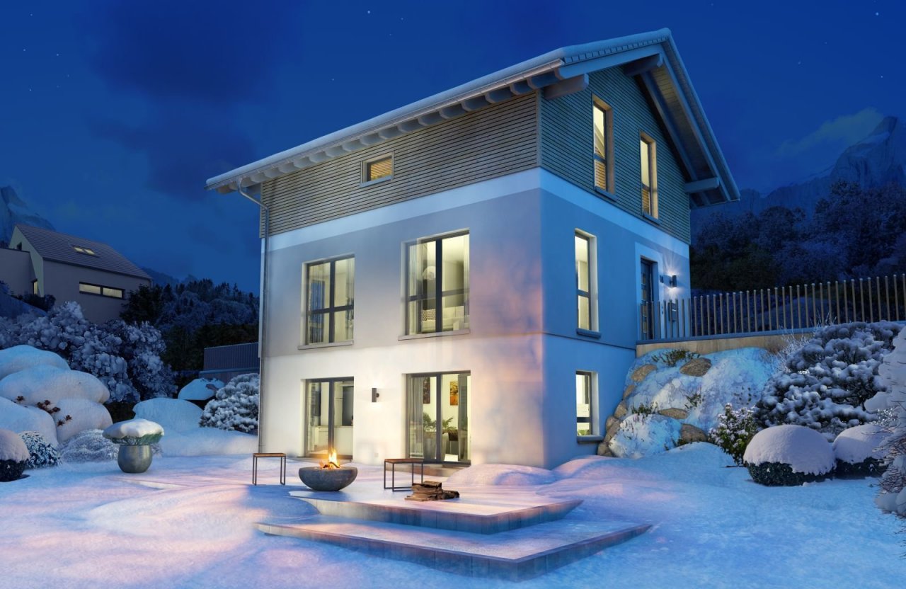 Ansicht Garten Winterabend